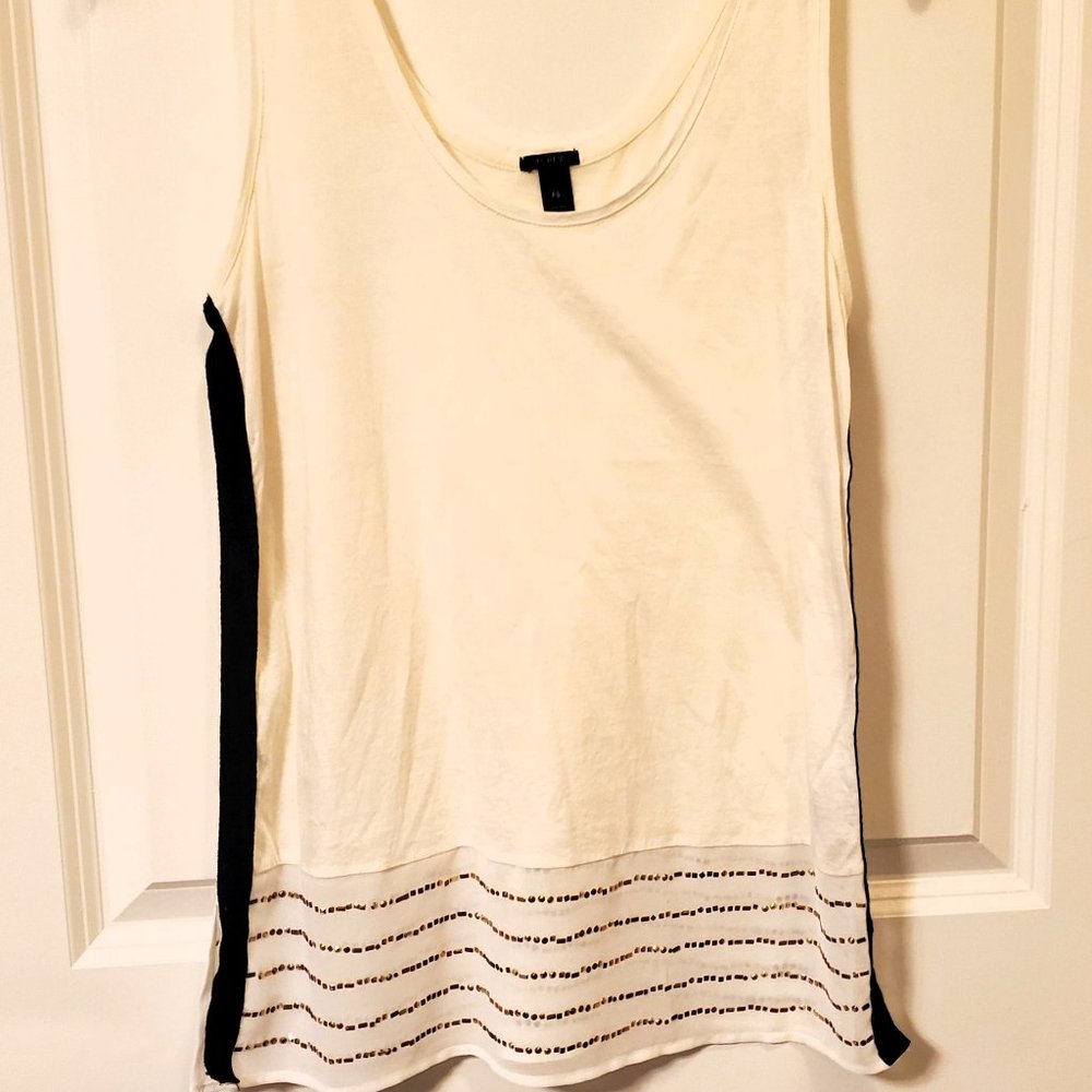 J. Crew Fancy White/Black Tank Top with Embellishments Petite Small